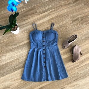 Mind Code Spaghetti Strap Blue Dress w/ Buttons L